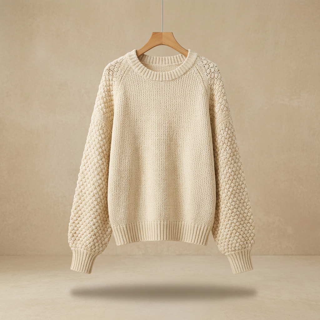 Callie - Textured Balloon-Sleeve Knit Sweater - Relaxed Fit Wool-Blend Crewneck