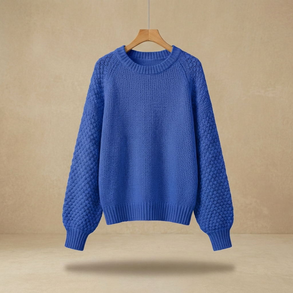 Callie - Textured Balloon-Sleeve Knit Sweater - Relaxed Fit Wool-Blend Crewneck