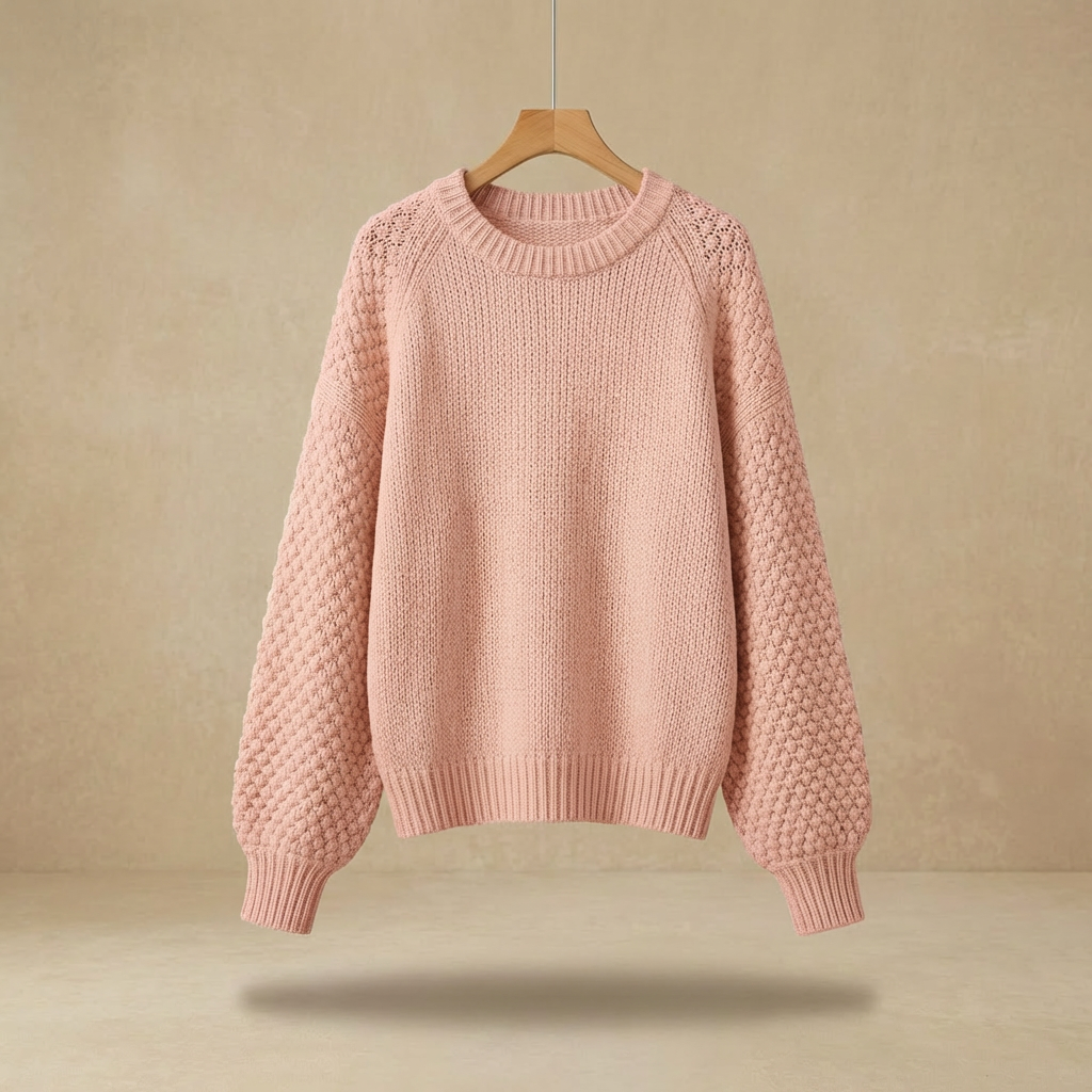 Callie - Textured Balloon-Sleeve Knit Sweater - Relaxed Fit Wool-Blend Crewneck