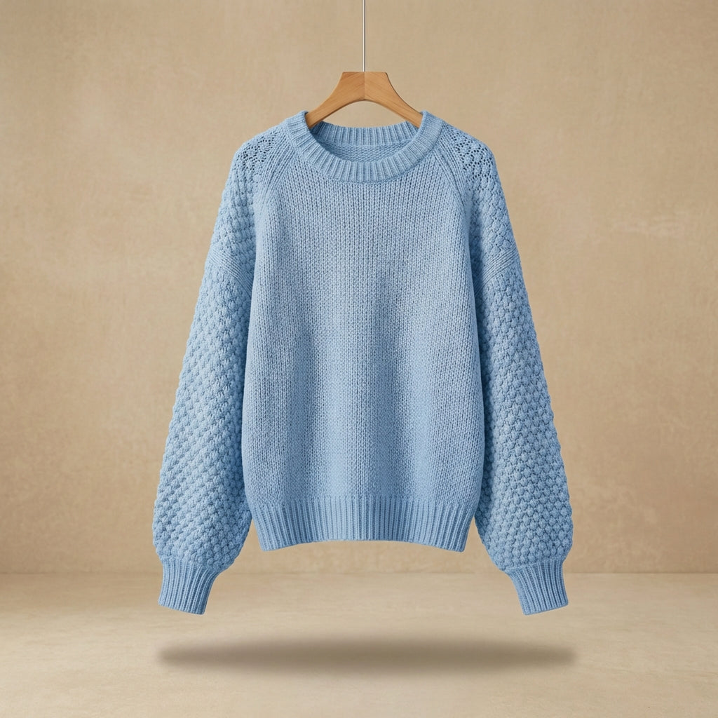 Callie - Textured Balloon-Sleeve Knit Sweater - Relaxed Fit Wool-Blend Crewneck