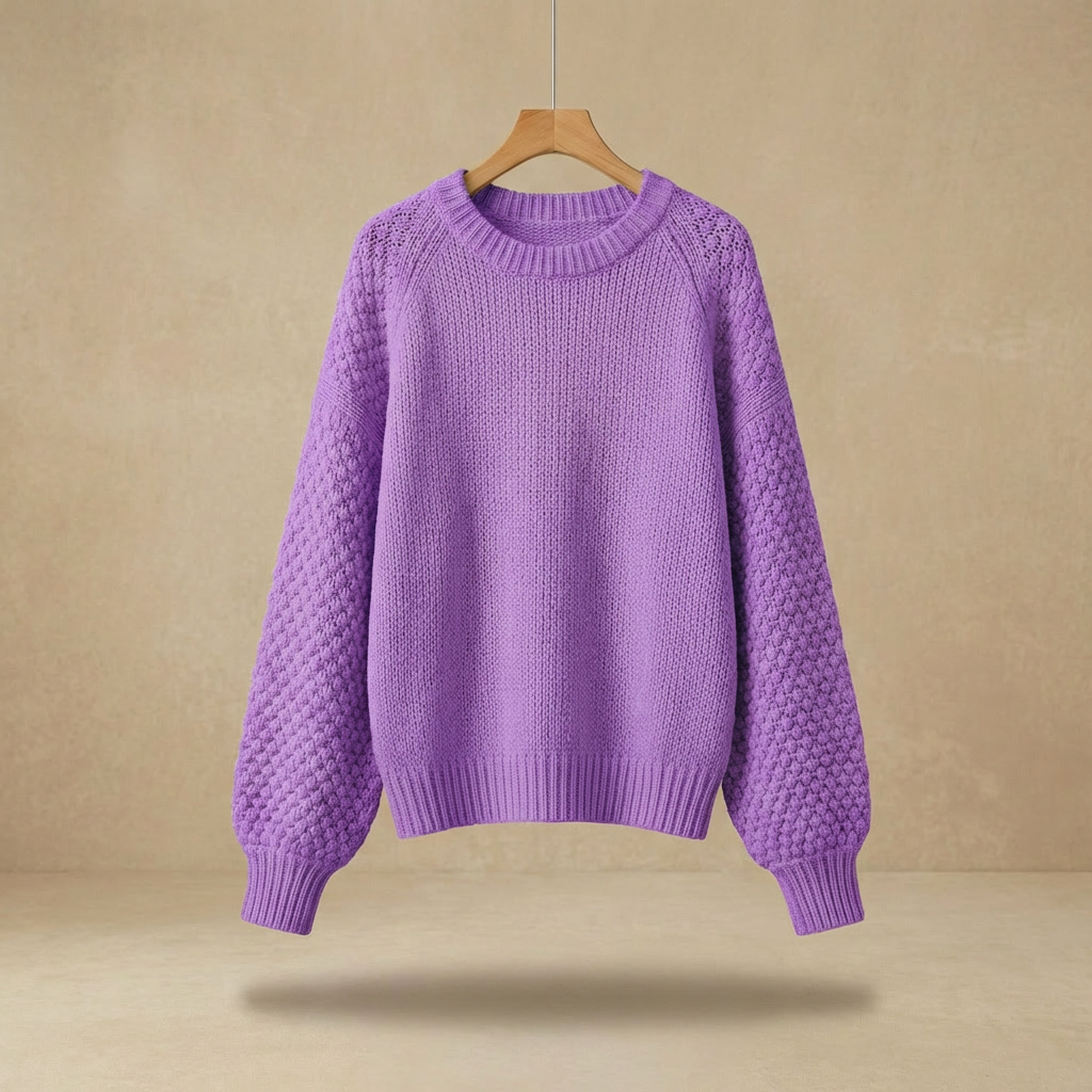 Callie - Textured Balloon-Sleeve Knit Sweater - Relaxed Fit Wool-Blend Crewneck