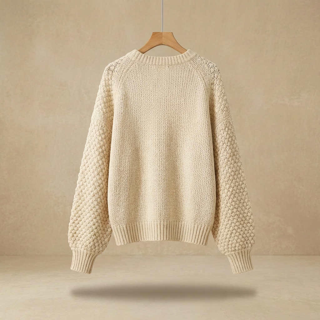 Callie - Textured Balloon-Sleeve Knit Sweater - Relaxed Fit Wool-Blend Crewneck