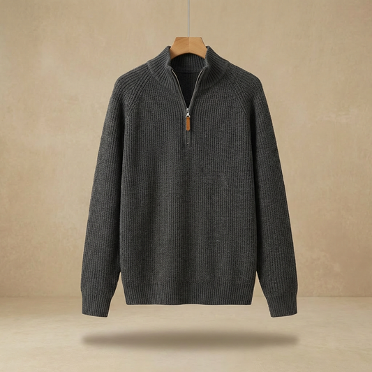 Brooks - Men's Ribbed Half-Zip Sweater - Mock Neck Casual Comfort Pullover