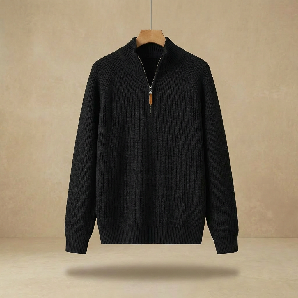 Brooks - Men's Ribbed Half-Zip Sweater - Mock Neck Casual Comfort Pullover