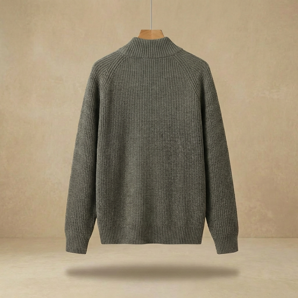 Brooks - Men's Ribbed Half-Zip Sweater - Mock Neck Casual Comfort Pullover