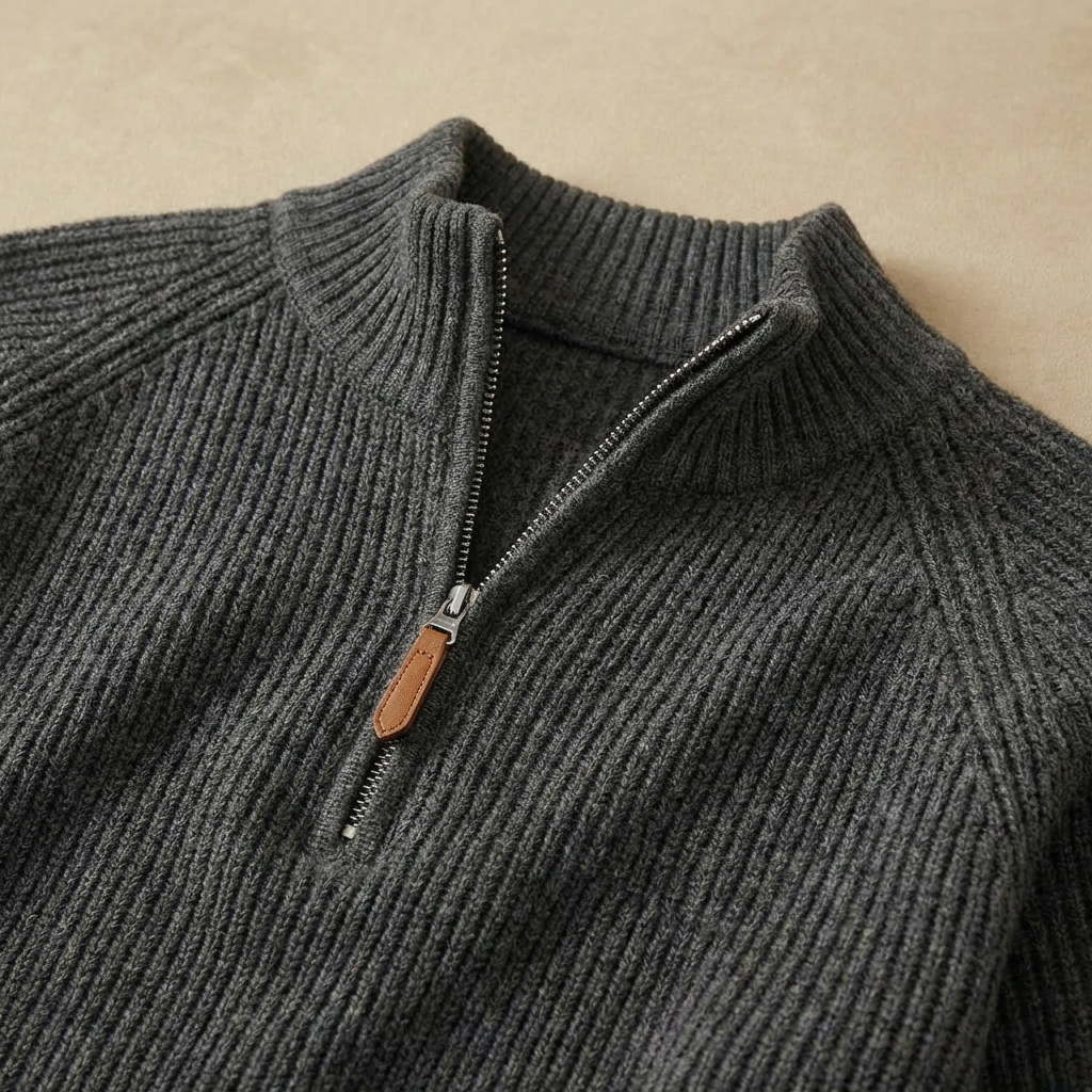 Brooks - Men's Ribbed Half-Zip Sweater - Mock Neck Casual Comfort Pullover
