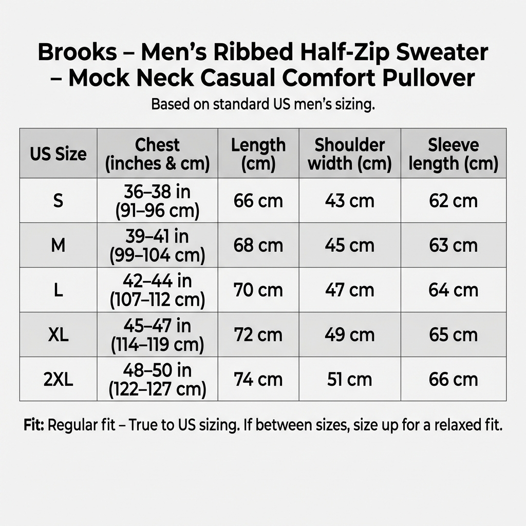 Brooks - Men's Ribbed Half-Zip Sweater - Mock Neck Casual Comfort Pullover