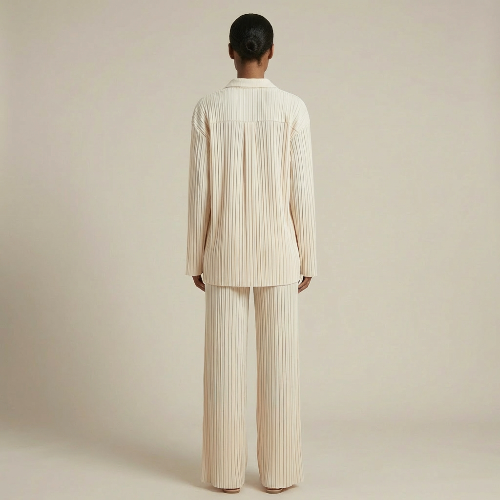 Chloe - Pleated Two-Piece Set - Relaxed Shirt & Wide-Leg Pants Lounge Ensemble