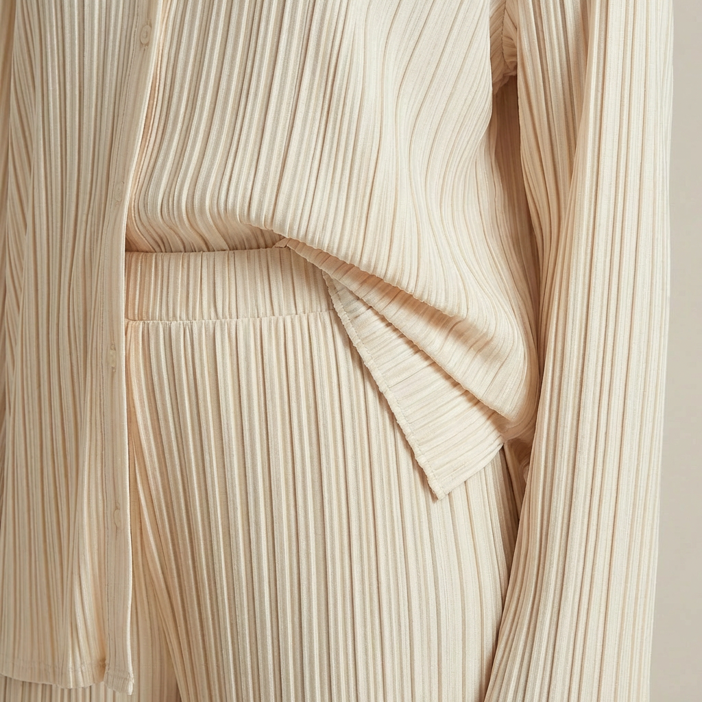Chloe - Pleated Two-Piece Set - Relaxed Shirt & Wide-Leg Pants Lounge Ensemble