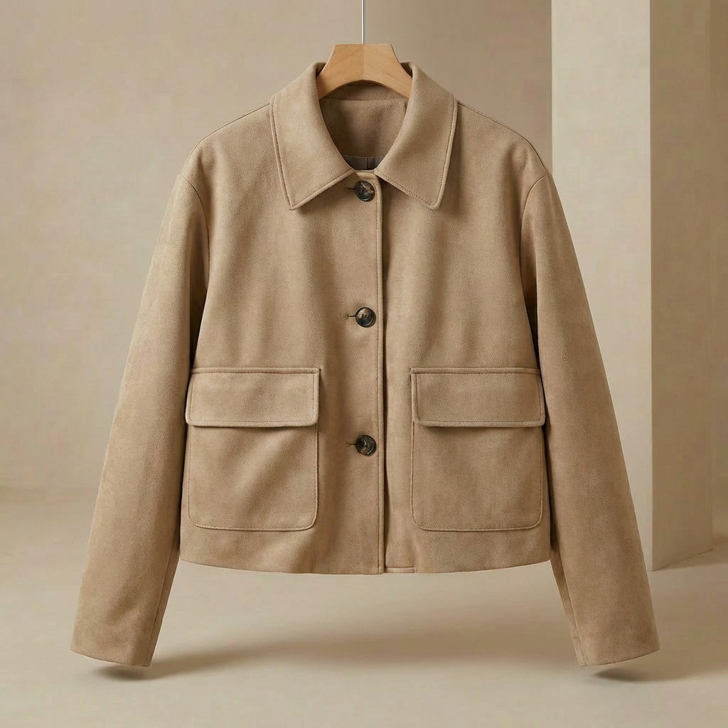 Ava - Women's Faux Suede Jacket - Retro Cropped Fall Layering Coat with Pockets