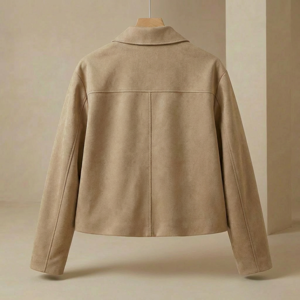 Ava - Women's Faux Suede Jacket - Retro Cropped Fall Layering Coat with Pockets