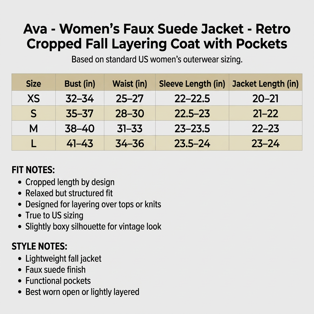 Ava - Women's Faux Suede Jacket - Retro Cropped Fall Layering Coat with Pockets