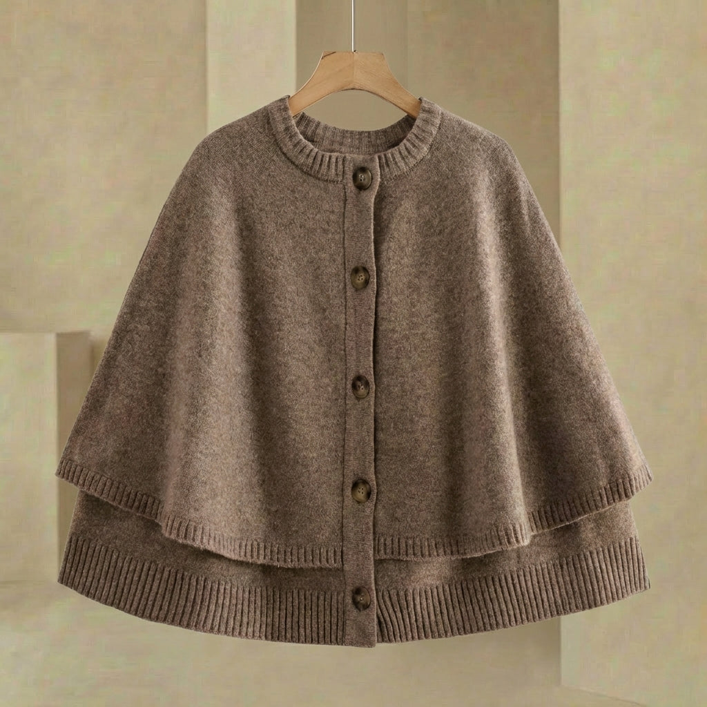 Mia - Women's Short Cape Cardigan - Button-Front Lightweight Layering Wrap