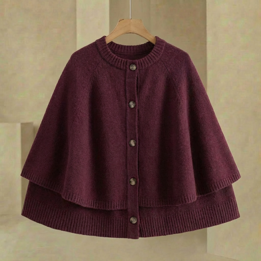 Mia - Women's Short Cape Cardigan - Button-Front Lightweight Layering Wrap