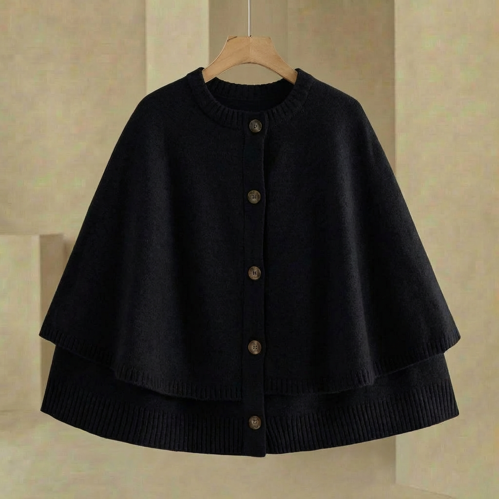 Mia - Women's Short Cape Cardigan - Button-Front Lightweight Layering Wrap