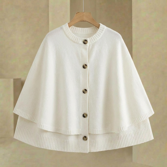 Mia - Women's Short Cape Cardigan - Button-Front Lightweight Layering Wrap