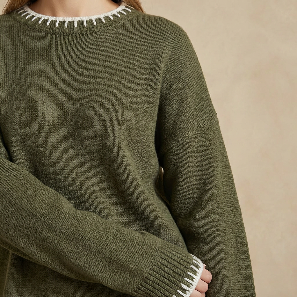 Clara - Contrast Trim Knit Two-Piece Set - Relaxed Sweater & Wide-Leg Lounge Set
