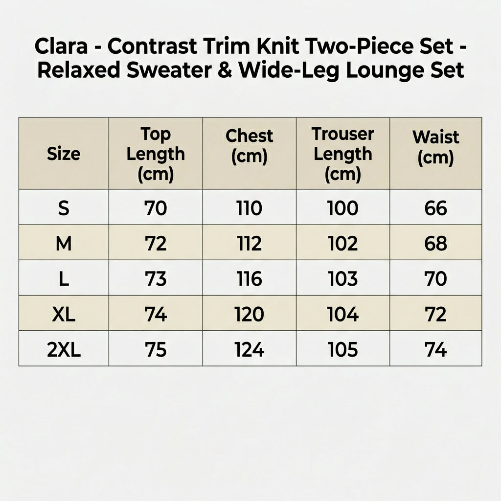 Clara - Contrast Trim Knit Two-Piece Set - Relaxed Sweater & Wide-Leg Lounge Set
