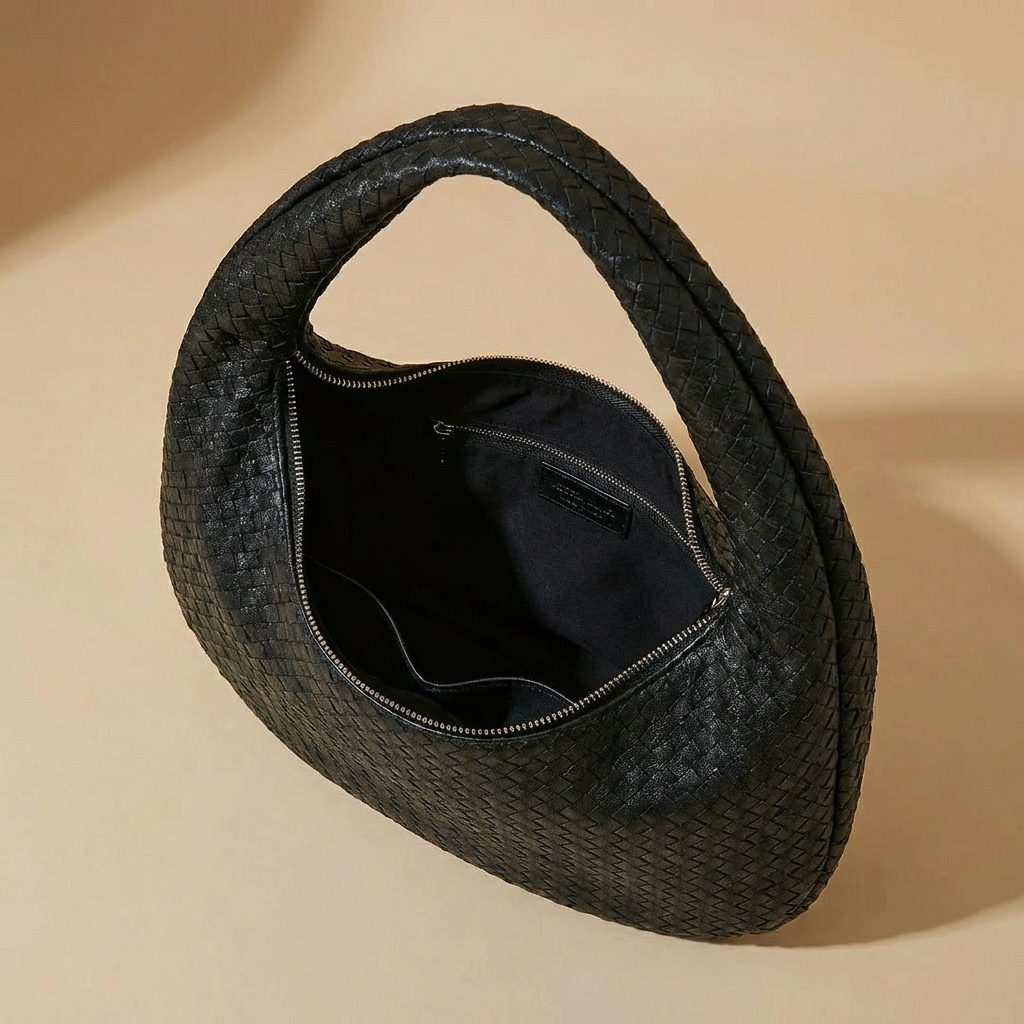 Luna - Black Woven Everyday Shoulder Bag - Oversized Vegan Leather Tote for 16" Laptops