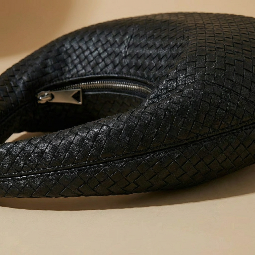 Luna - Black Woven Everyday Shoulder Bag - Oversized Vegan Leather Tote for 16" Laptops