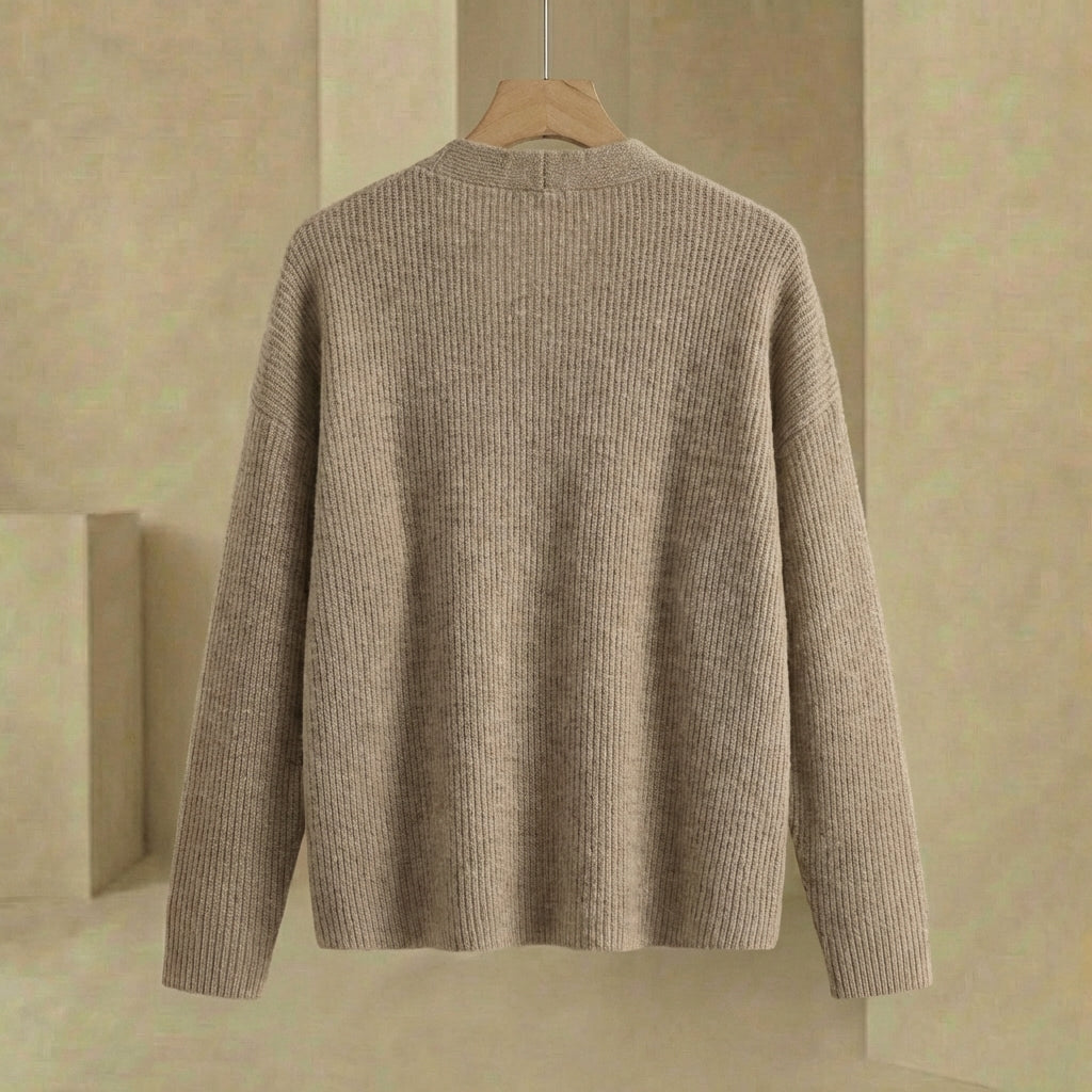 Emma - Women's Ribbed Wrap Sweater - Relaxed Fit V-Neck Hip-Length Pullover