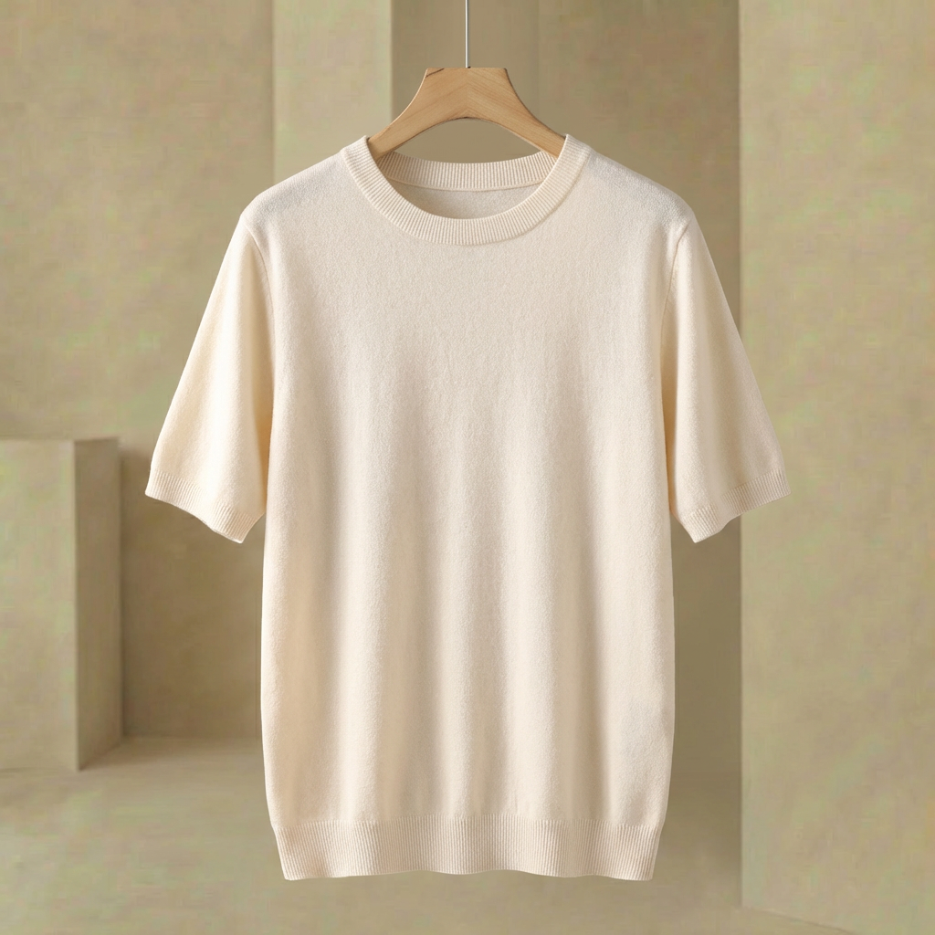 Julian - Men's Pure Knitted Shirt - Luxury Short Sleeve Crewneck Sweater