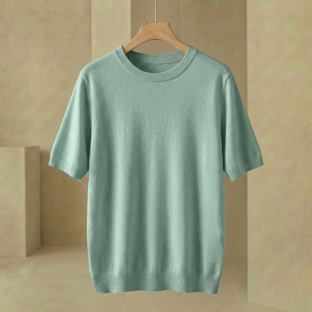Julian - Men's Pure Knitted Shirt - Luxury Short Sleeve Crewneck Sweater
