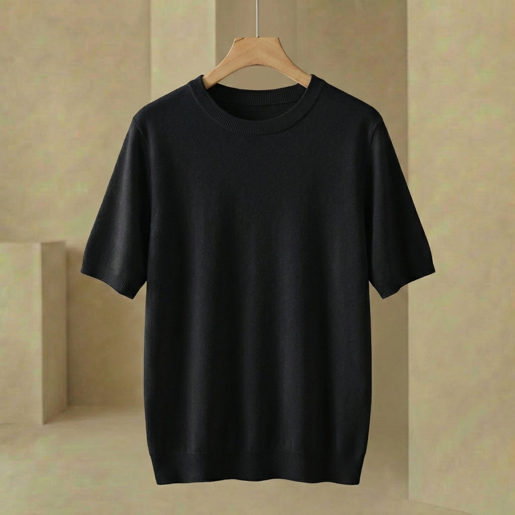 Julian - Men's Pure Knitted Shirt - Luxury Short Sleeve Crewneck Sweater