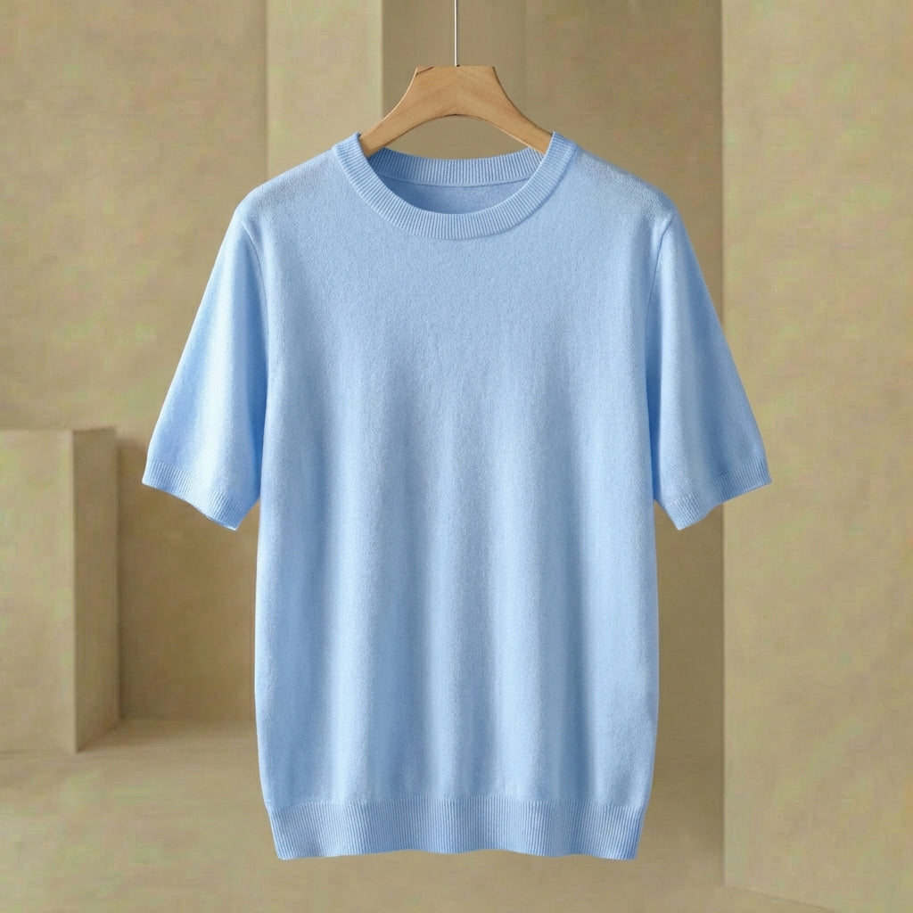 Julian - Men's Pure Knitted Shirt - Luxury Short Sleeve Crewneck Sweater