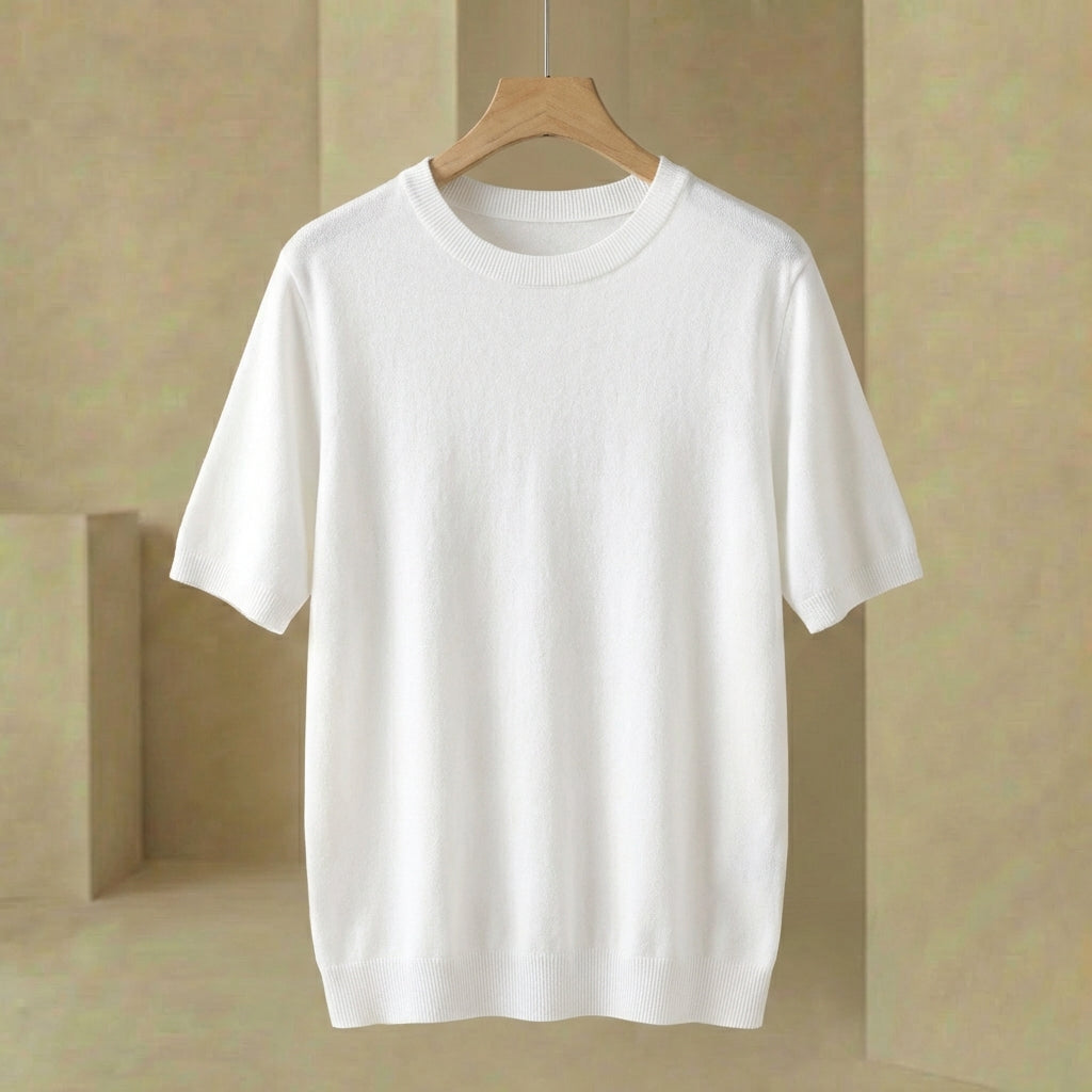 Julian - Men's Pure Knitted Shirt - Luxury Short Sleeve Crewneck Sweater