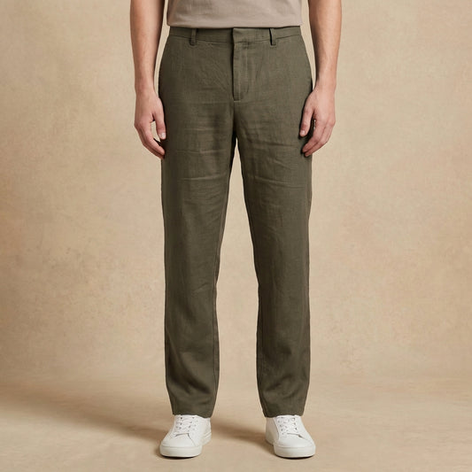 Leo - Men's Straight Leg Linen Pants - Breathable Cotton-Linen Casual Trousers