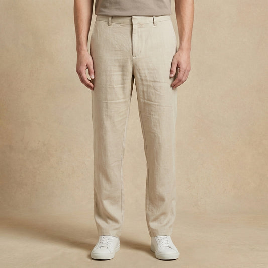 Leo - Men's Straight Leg Linen Pants - Breathable Cotton-Linen Casual Trousers