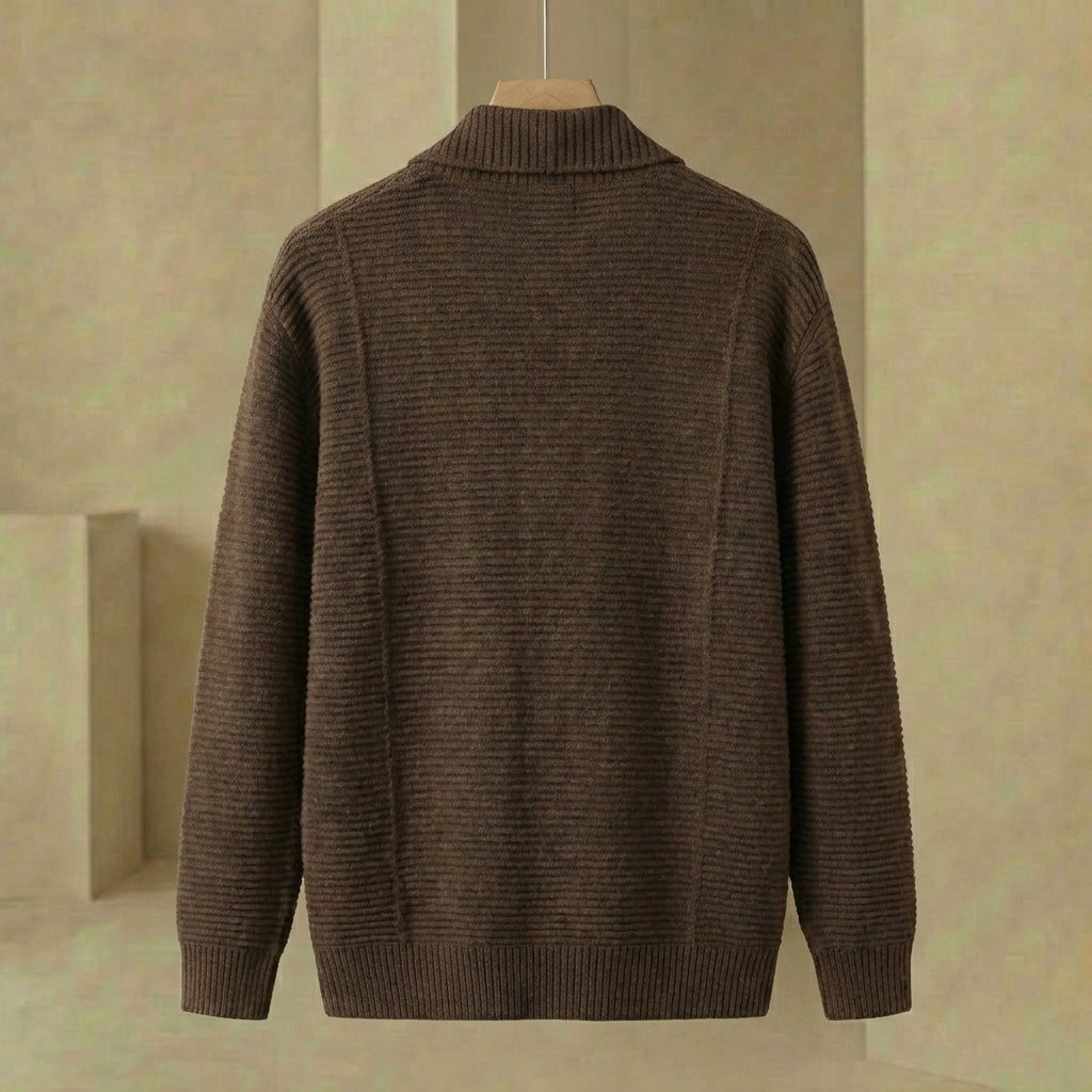 Luke - Men's Double-Breasted Cardigan - Ribbed Shawl Collar Knit Sweater Coat