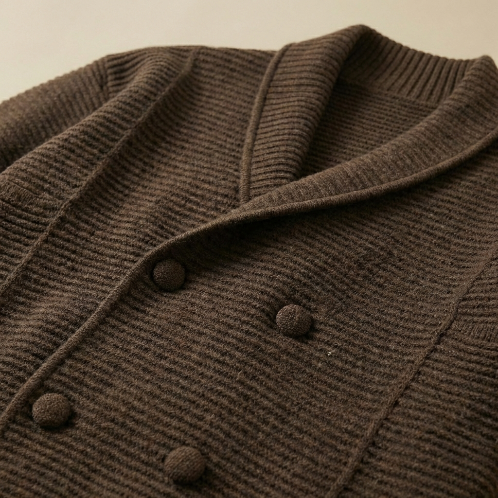 Luke - Men's Double-Breasted Cardigan - Ribbed Shawl Collar Knit Sweater Coat