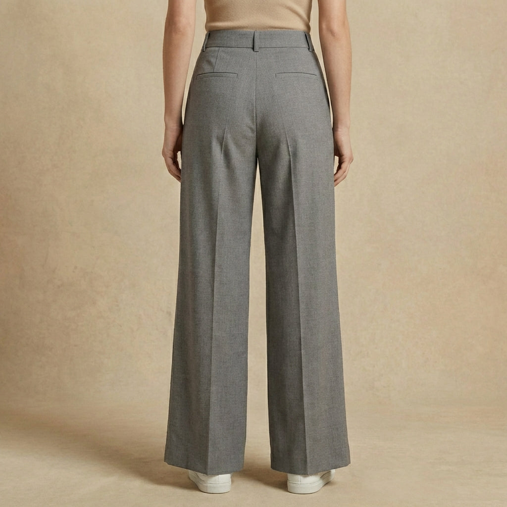 Sofia - Women's High-Waisted Split-Front Pants - Wide-Leg Pleated Trousers