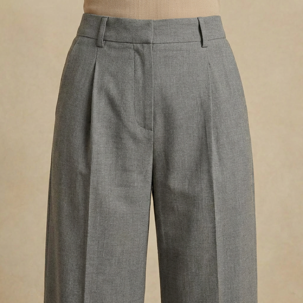 Sofia - Women's High-Waisted Split-Front Pants - Wide-Leg Pleated Trousers