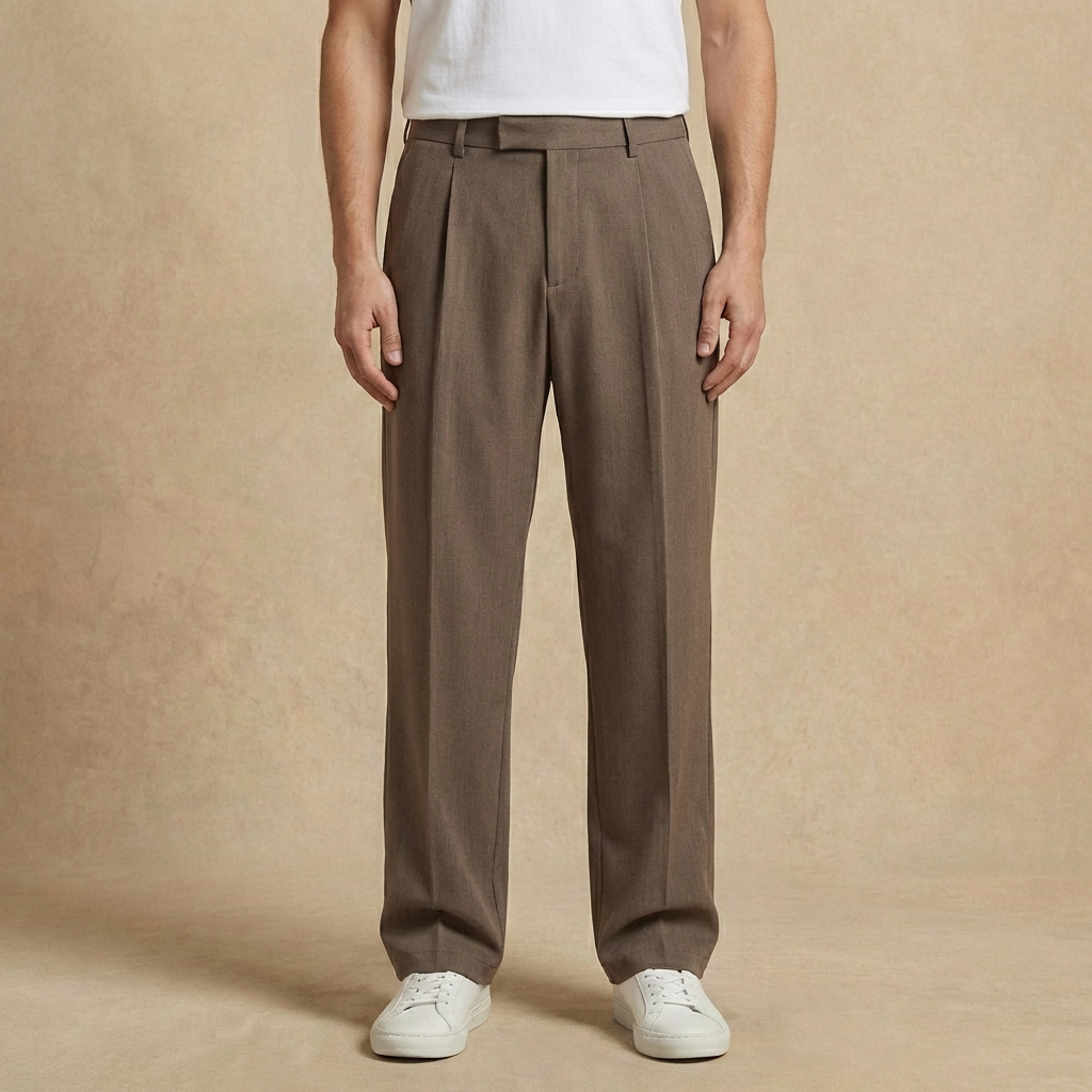 Ethan - Men's Straight Cut Pleated Pants - Relaxed Fit Elastic Waist Knit Trousers