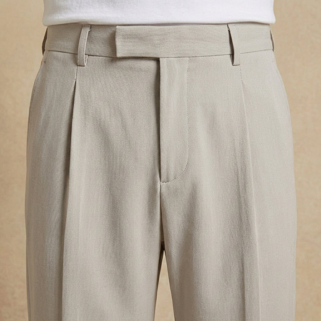 Ethan - Men's Straight Cut Pleated Pants - Relaxed Fit Elastic Waist Knit Trousers