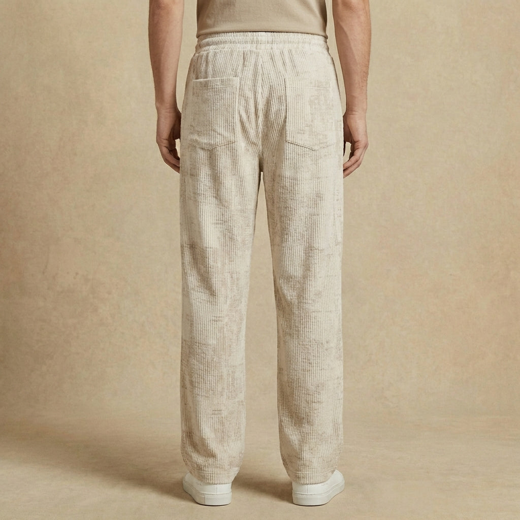 Asher - Men's Relaxed Fit Ribbed Pants - Abstract Textured Drawstring Casual Trousers