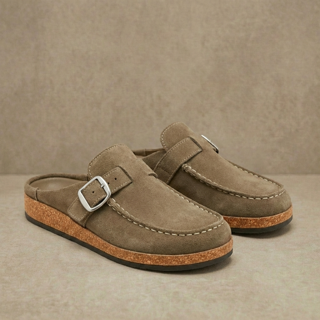 Hazel - Women's Comfort Suede Mules - Ergonomic Slip-On Clogs with Adjustable Buckle