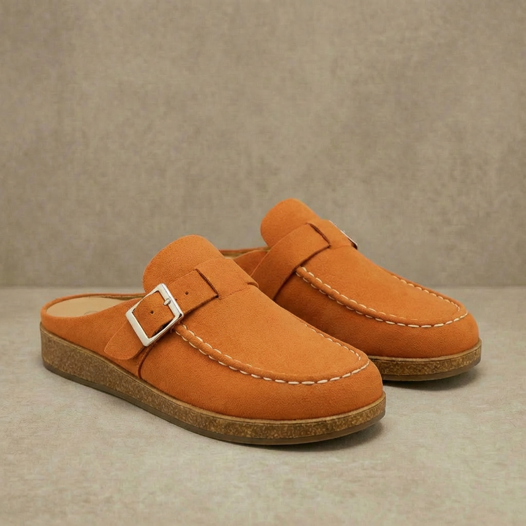 Hazel - Women's Comfort Suede Mules - Ergonomic Slip-On Clogs with Adjustable Buckle