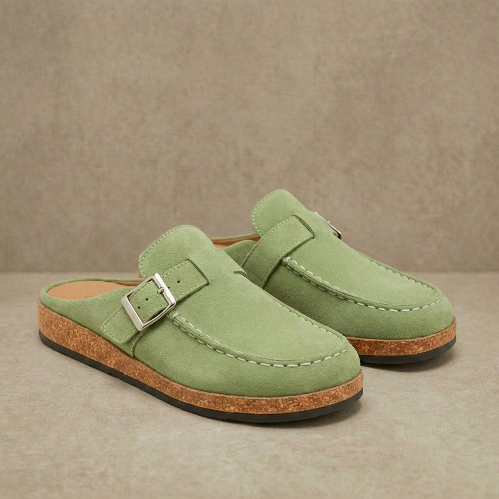 Hazel - Women's Comfort Suede Mules - Ergonomic Slip-On Clogs with Adjustable Buckle