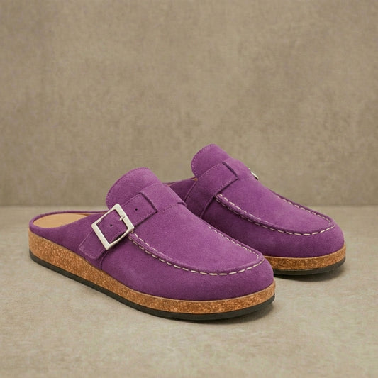Hazel - Women's Comfort Suede Mules - Ergonomic Slip-On Clogs with Adjustable Buckle