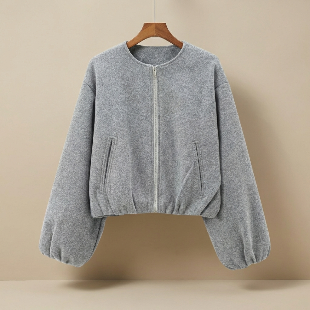 Luna - Oversized Fleece Bomber - Modern Balloon Sleeve Jacket