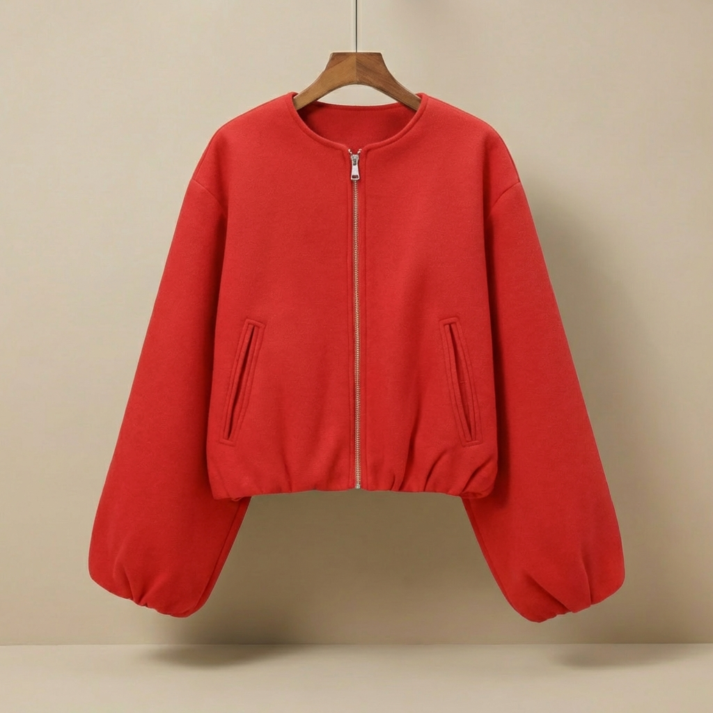 Luna - Oversized Fleece Bomber - Modern Balloon Sleeve Jacket