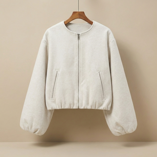 Luna - Oversized Fleece Bomber - Modern Balloon Sleeve Jacket