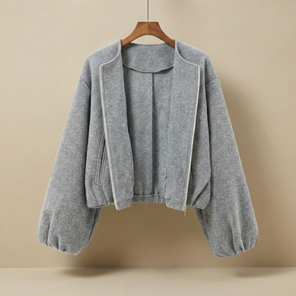 Luna - Oversized Fleece Bomber - Modern Balloon Sleeve Jacket