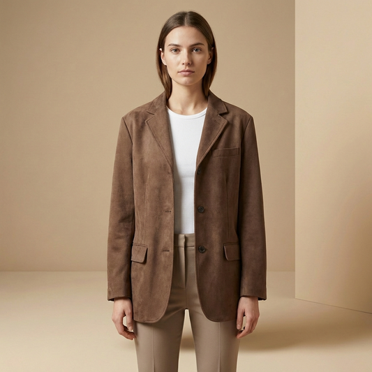 Sienna - Relaxed Faux-Suede Blazer - Double-Breasted Luxury Jacket