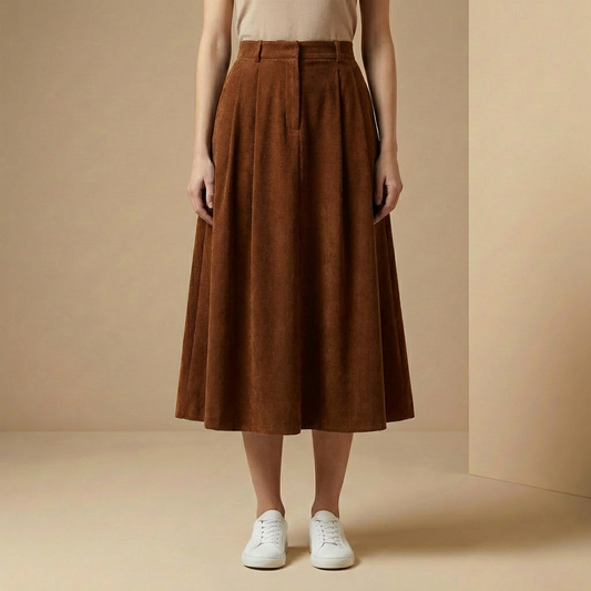 Harper - High-Waisted Corduroy Midi Skirt - Flattering A-Line Design
