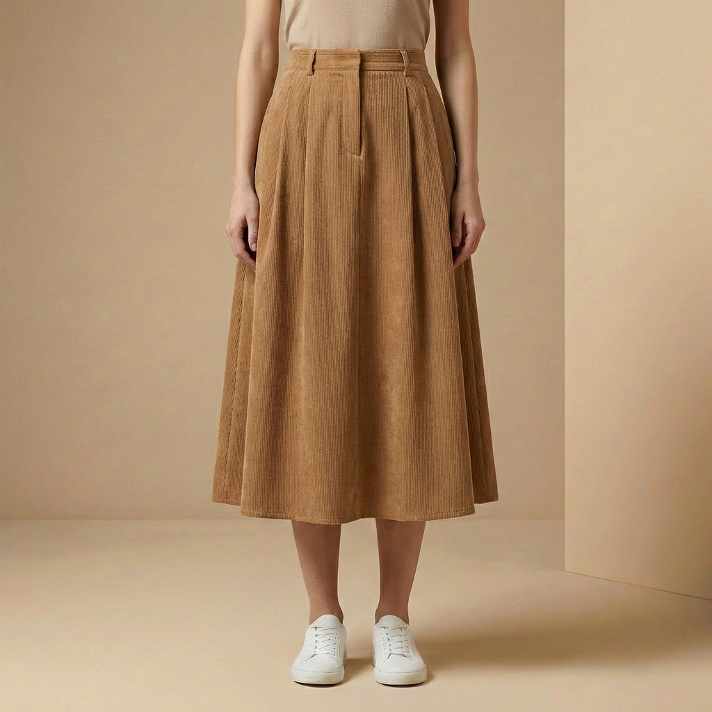 Harper - High-Waisted Corduroy Midi Skirt - Flattering A-Line Design